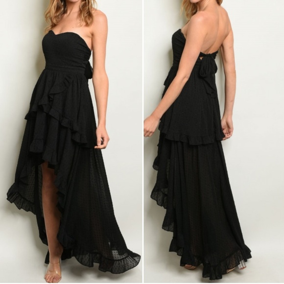 BLACK HIGH LOW SWEEAT HEART MAXI DRESS - Picture 2 of 8